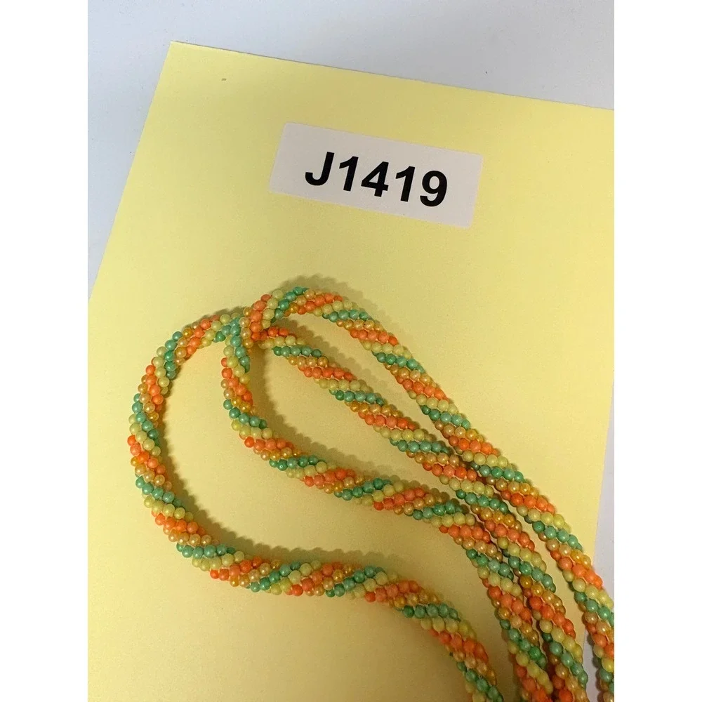 Vintage Style Orange Green Yellow Beaded Rope Necklace Spiral Seed Bead 50 Inch